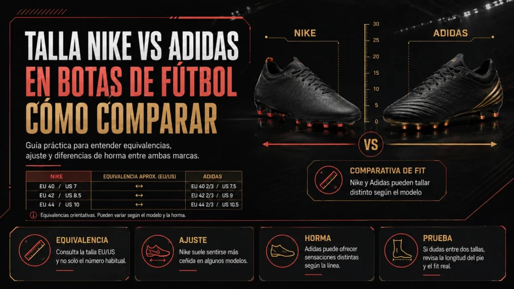Talla Nike vs Adidas en botas de fútbol: cómo comparar