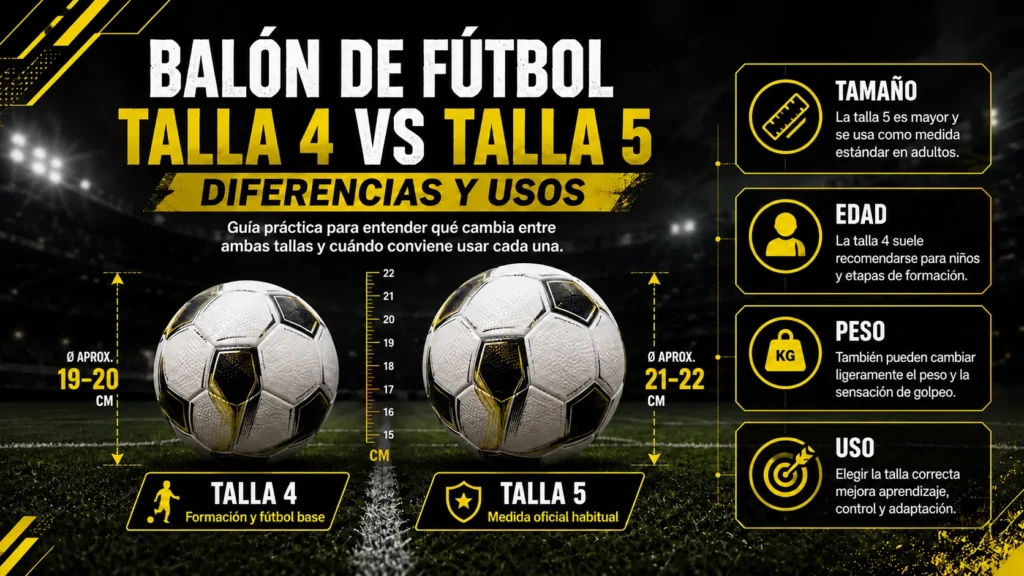 Balón de fútbol talla 4 vs talla 5: diferencias y usos